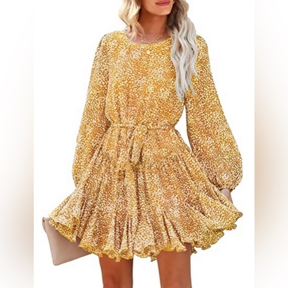AMALL Crewneck Floral Mini Dress, Yellow SOLD OUT ONLINE - Picture 2 of 8